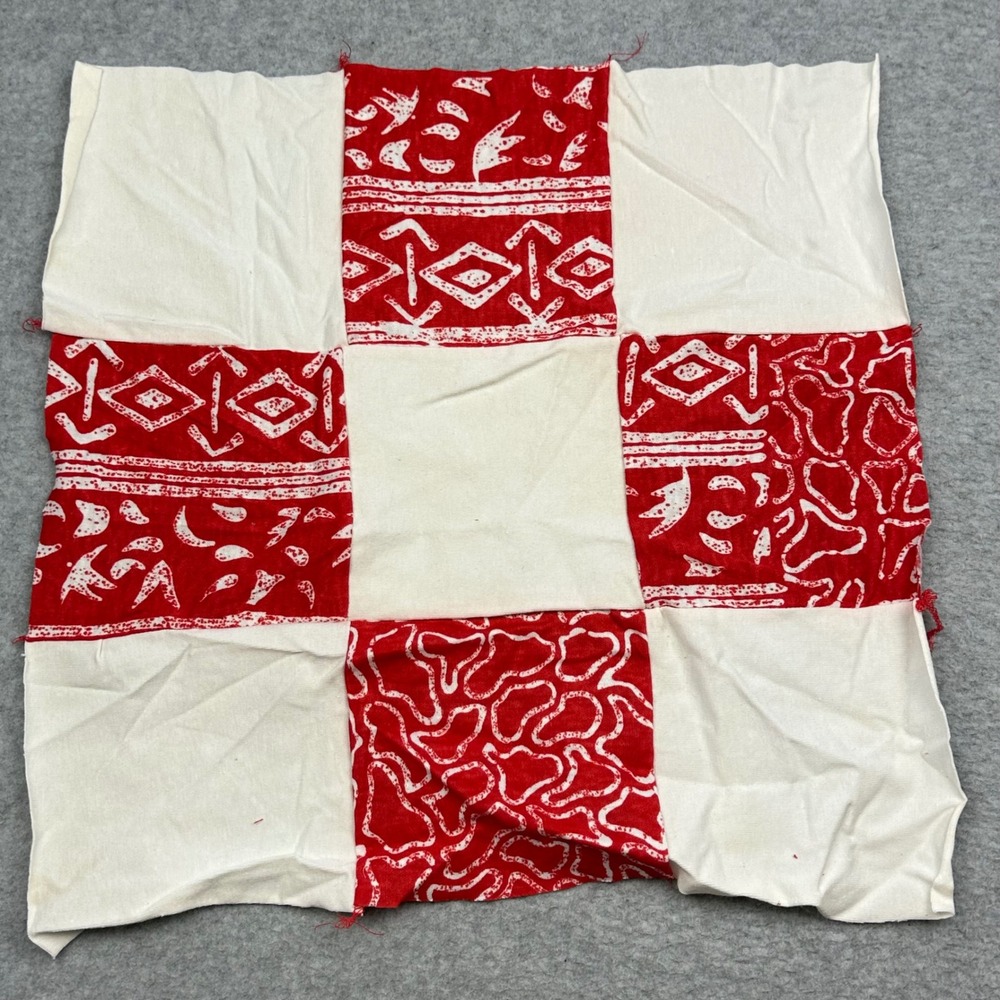 Vintage Red White Quilt Squares Lot Nine Patch Batik Print Cotton Fabric 15x15